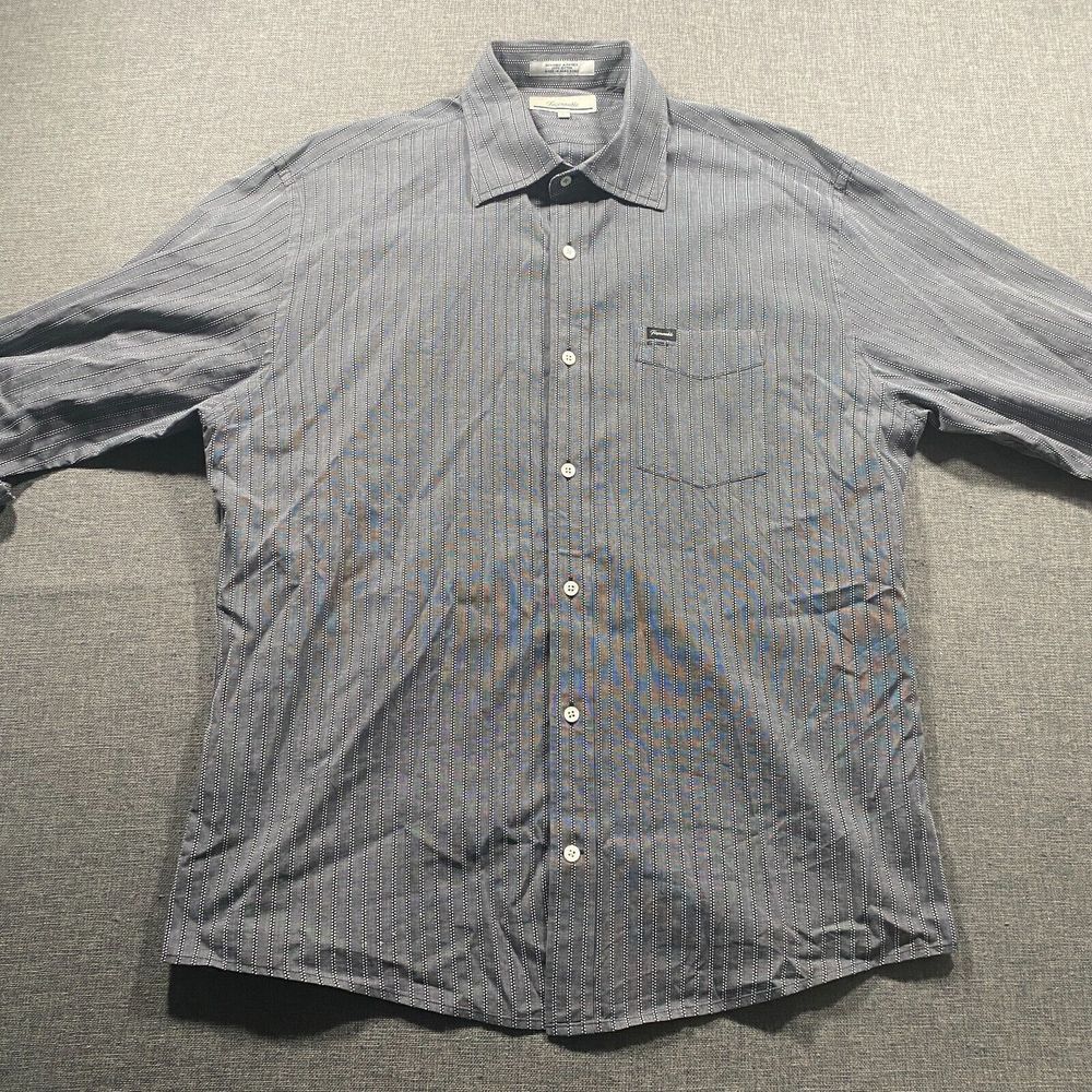 Vintage Faconnable Geometric Striped‎ Long Sleeve Button Shirt Mens Large Grey